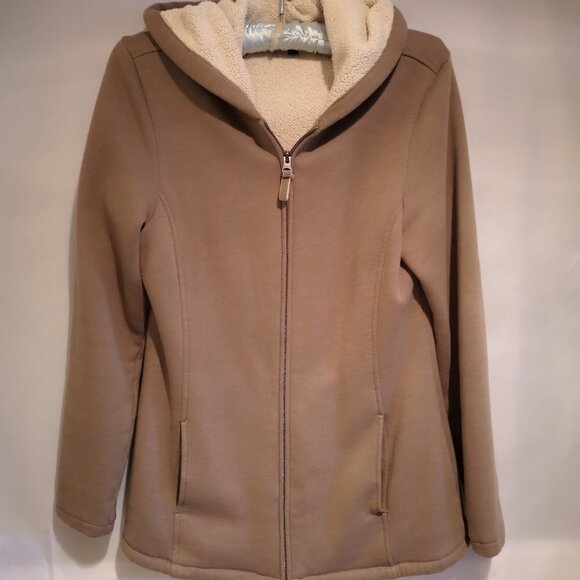 Lady Hathaway Ladies Tan Fleece Lined Full Zip Jacket with Hood - Picture 1 of 8